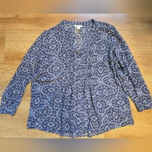 Style & Co. Navy Floral Blouse Top Lighweight Plus 1XL